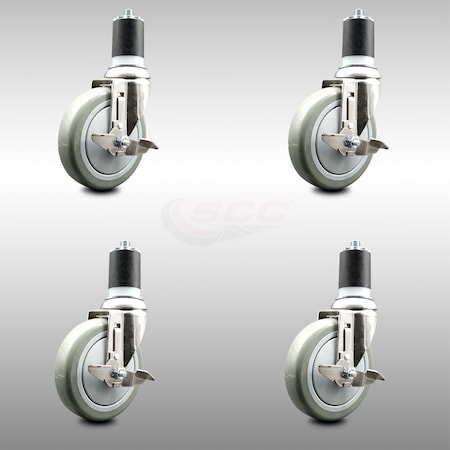 Service Caster 5 Inch 316SS Gray Poly Swivel 1-7/8 Inch Expanding Stem Caster Set Brake SCC SCC-SS316EX20S514-PPUB-TLB-178-4